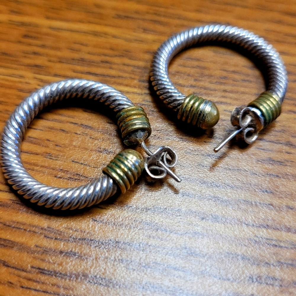 Sundance jewelry sterling silver with brass spiral earrings.